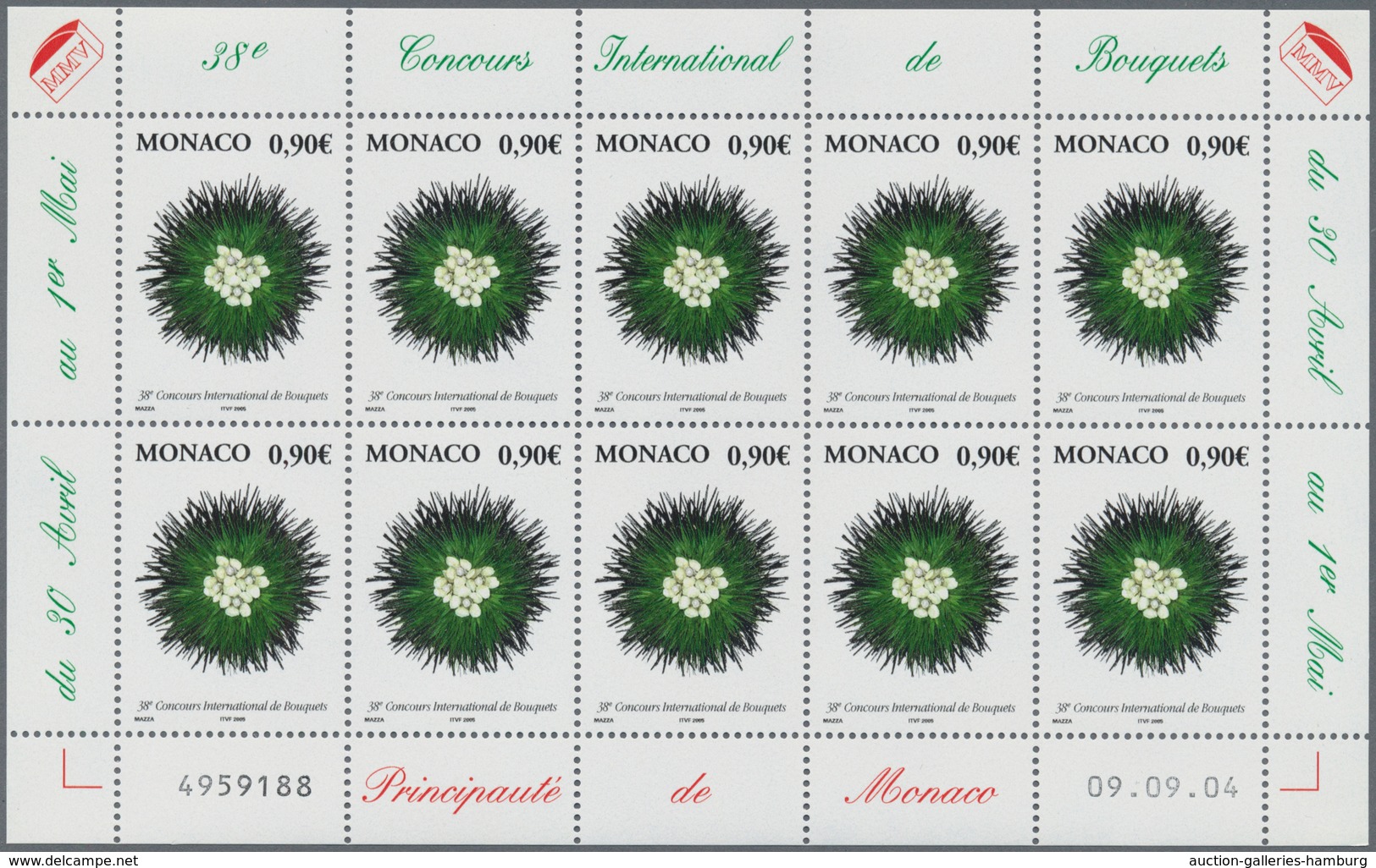 Monaco: 2004, 0.90 € Flowers/Bouquet, 770 Complete Sheets With 7.700 Stamps Mint Never Hinged. Miche - Otros & Sin Clasificación