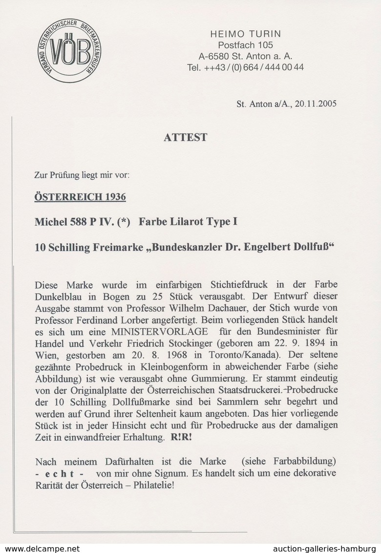 Österreich: 1936, DOLLFUß, Sehr Gehaltvolle Spezialsammlung Der PROBEDRUCKE Zur 10 Schilling Freimar - Ongebruikt