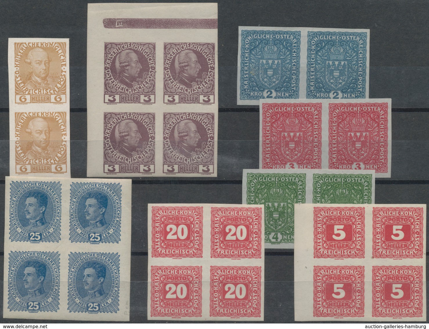 Österreich: 1908/1917, Zusammenstellung Von 97 Ungezähnten Werten Incl. Paaren Und 4er-Blocks, Auch - Unused Stamps