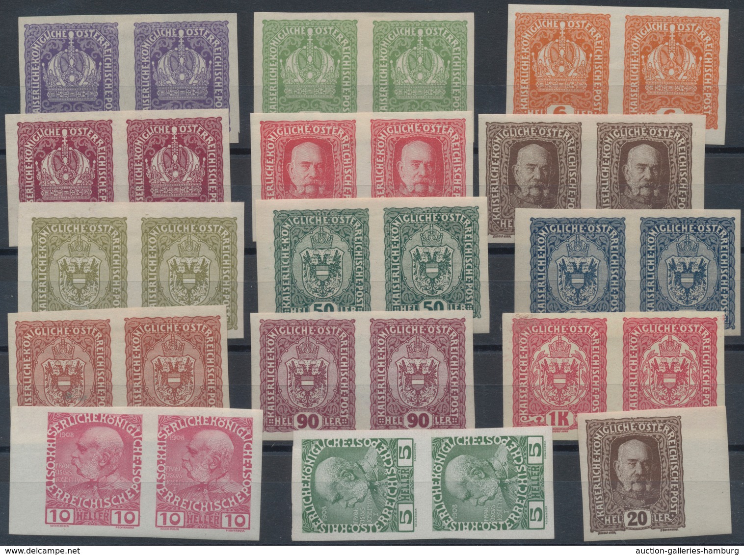 Österreich: 1908/1917, Zusammenstellung Von 97 Ungezähnten Werten Incl. Paaren Und 4er-Blocks, Auch - Unused Stamps