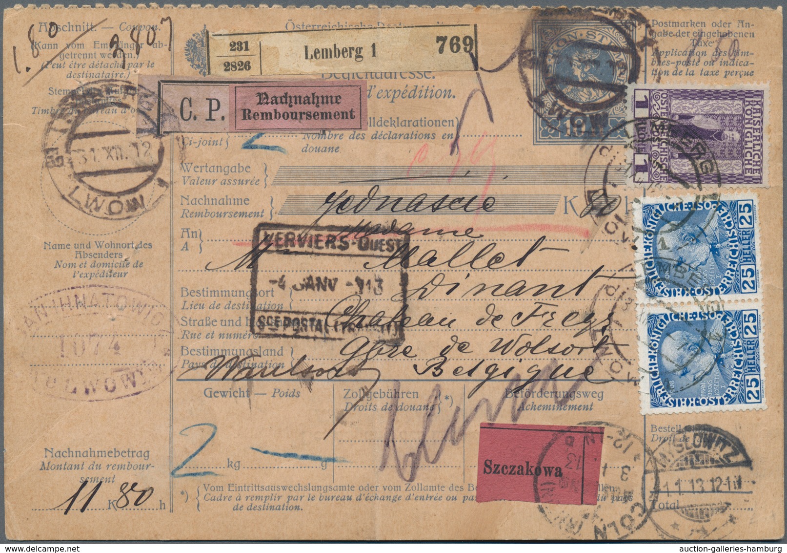 Österreich - Ganzsachen: 1911/1917, Sechs Auslandspaketkarten Mit 10 Heller Werstempel-Eindruck Und - Sonstige & Ohne Zuordnung
