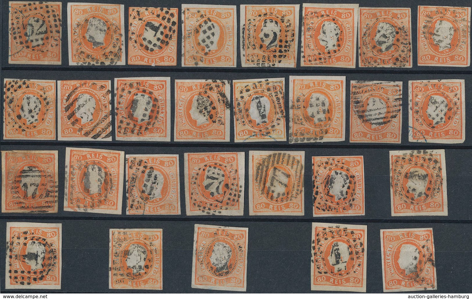 Portugal: 1866, Luis I. "Fita Curva" 80 R. Orange, Lot Of 41 Used Copies, Many With A Good Margin An - Andere & Zonder Classificatie