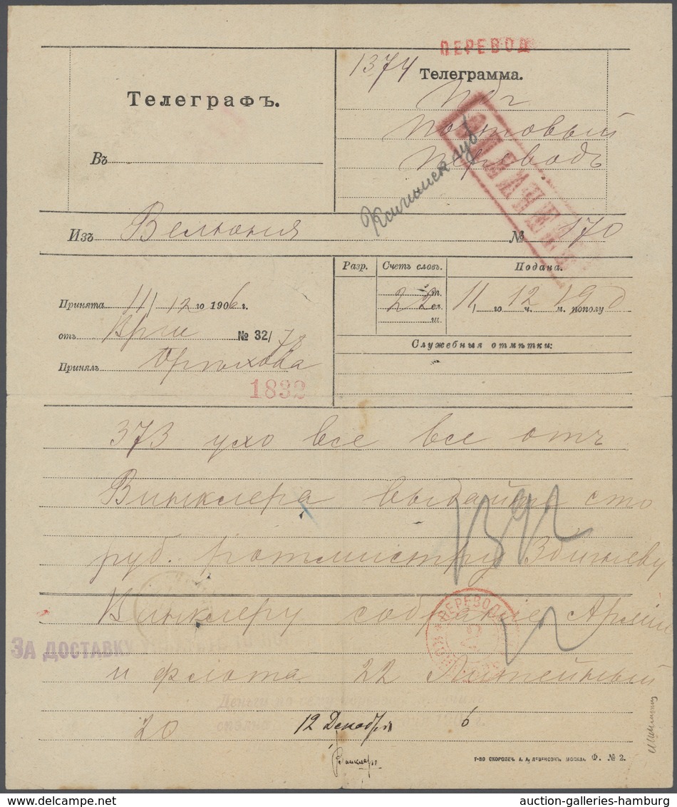 Russland: 1851/1916 Amazing Collection Of 67!!! Telegrams And Telegram Receipts From Many Different - Cartas & Documentos