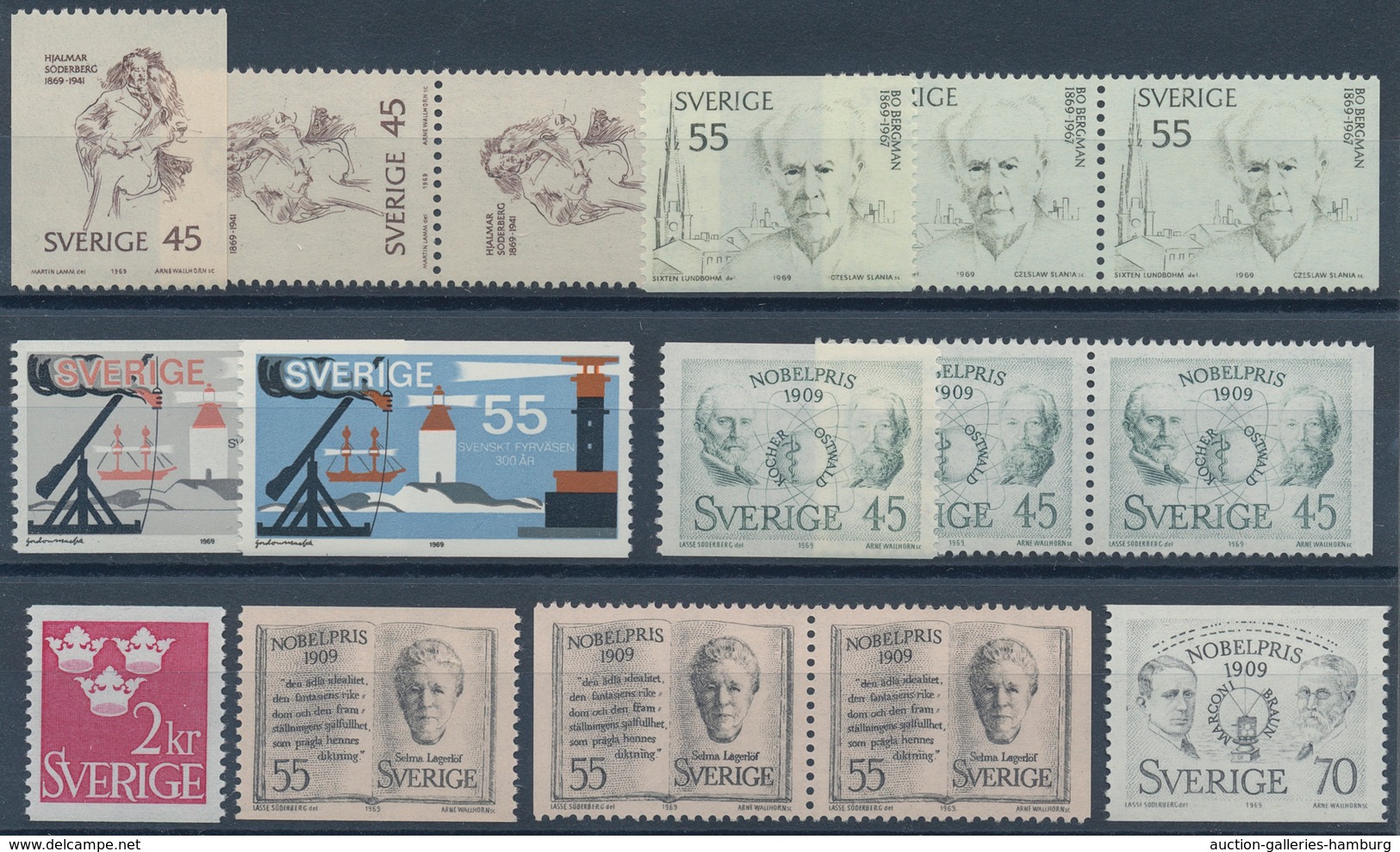 Schweden: 1960/1969, mostly complete year sets mint never hinged, a few perforation versions of defi