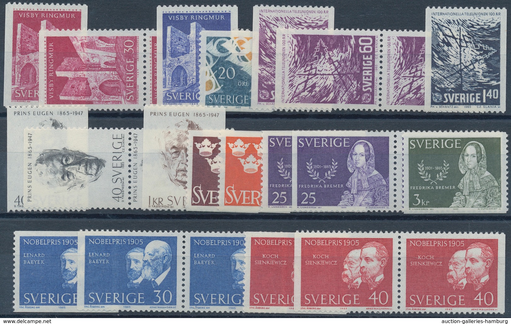Schweden: 1960/1969, mostly complete year sets mint never hinged, a few perforation versions of defi