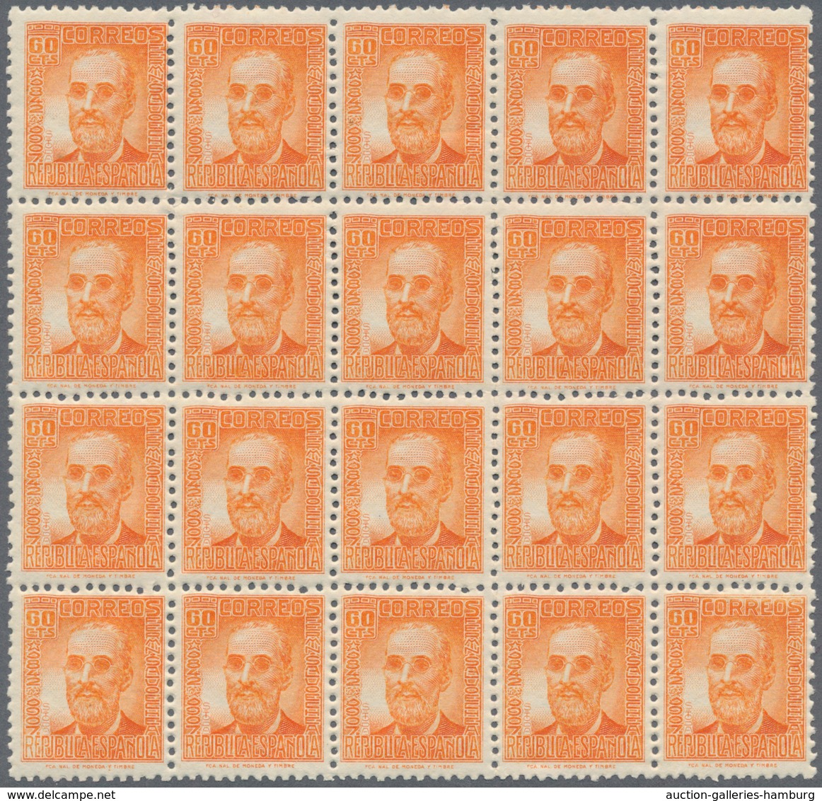 Spanien: 1936, Fermin Salvochea Y Alvarez 60c. Orange In A Lot With Approx. 1.000 (!) Stamps Incl. M - Lettres & Documents