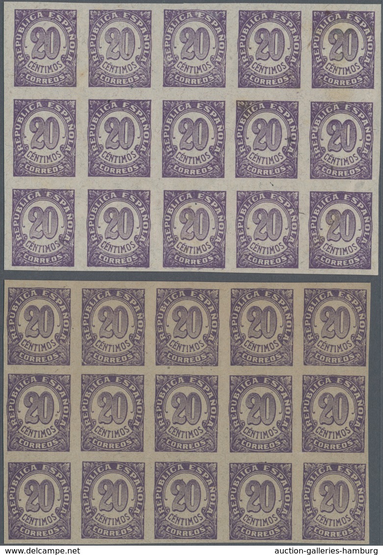 Spanien: 1938, Numeral Definitive 20c. Violet On Grey Paper (shades!) In A Lot With About 550 IMPERF - Briefe U. Dokumente