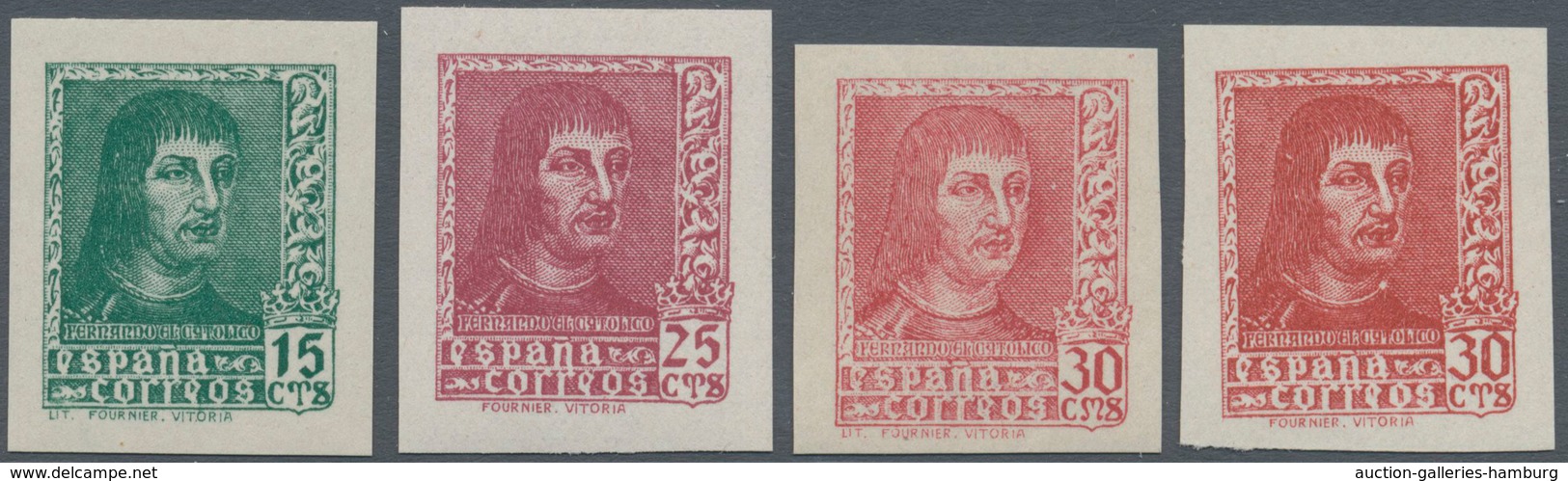 Spanien: 1938, Ferdinand II. In A Lot With About 1.450 IMPERFORATE Stamps With Five Different Values - Briefe U. Dokumente