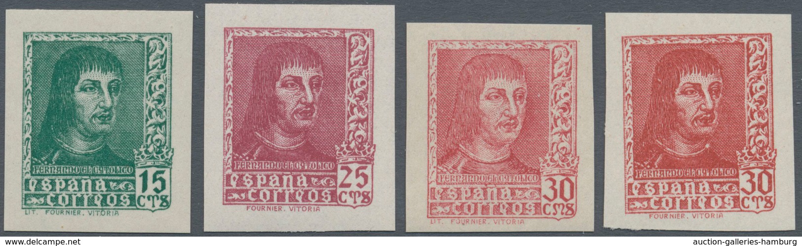 Spanien: 1938, Ferdinand II. In A Lot With About 1.450 IMPERFORATE Stamps With Five Different Values - Lettres & Documents