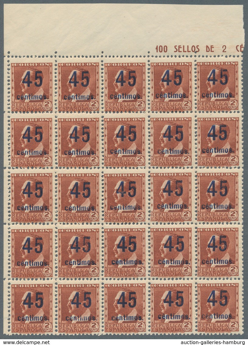 Spanien: 1938, Vicente Blasco Ibanez 2c. Red-brown With UNISSUED Surcharge ‚45 Centimos‘ In A Lot Wi - Cartas & Documentos