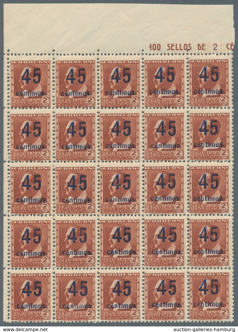 Spanien: 1938, Vicente Blasco Ibanez 2c. Red-brown With UNISSUED Surcharge ‚45 Centimos‘ In A Lot Wi - Lettres & Documents