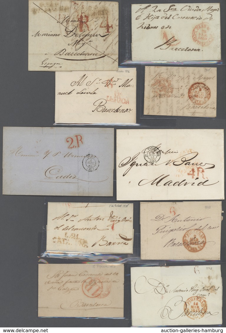 Spanien: 1786/1853, lot of 31 stampless lettersheets (incl. a few fronts) showing a nice range of po