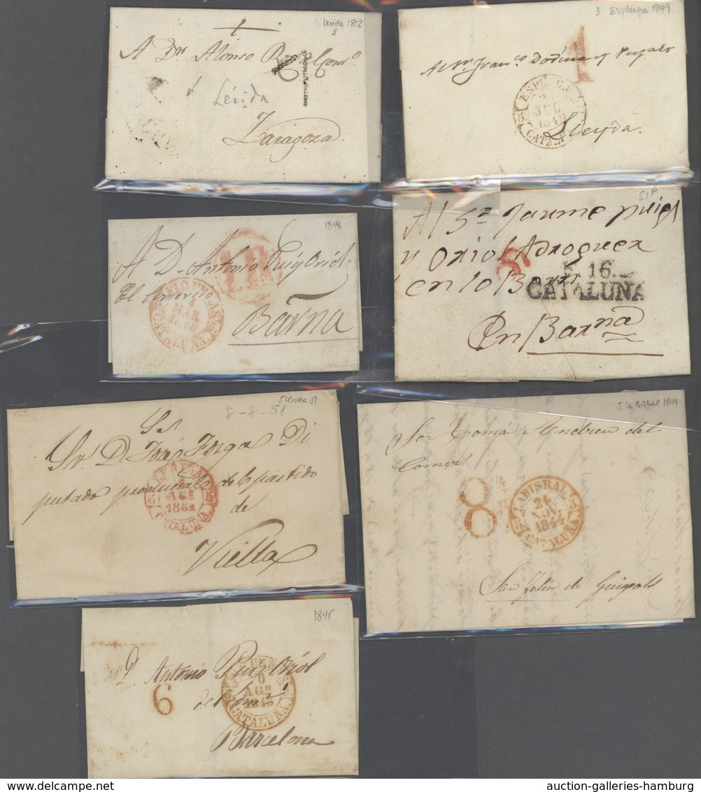 Spanien: 1786/1853, lot of 31 stampless lettersheets (incl. a few fronts) showing a nice range of po