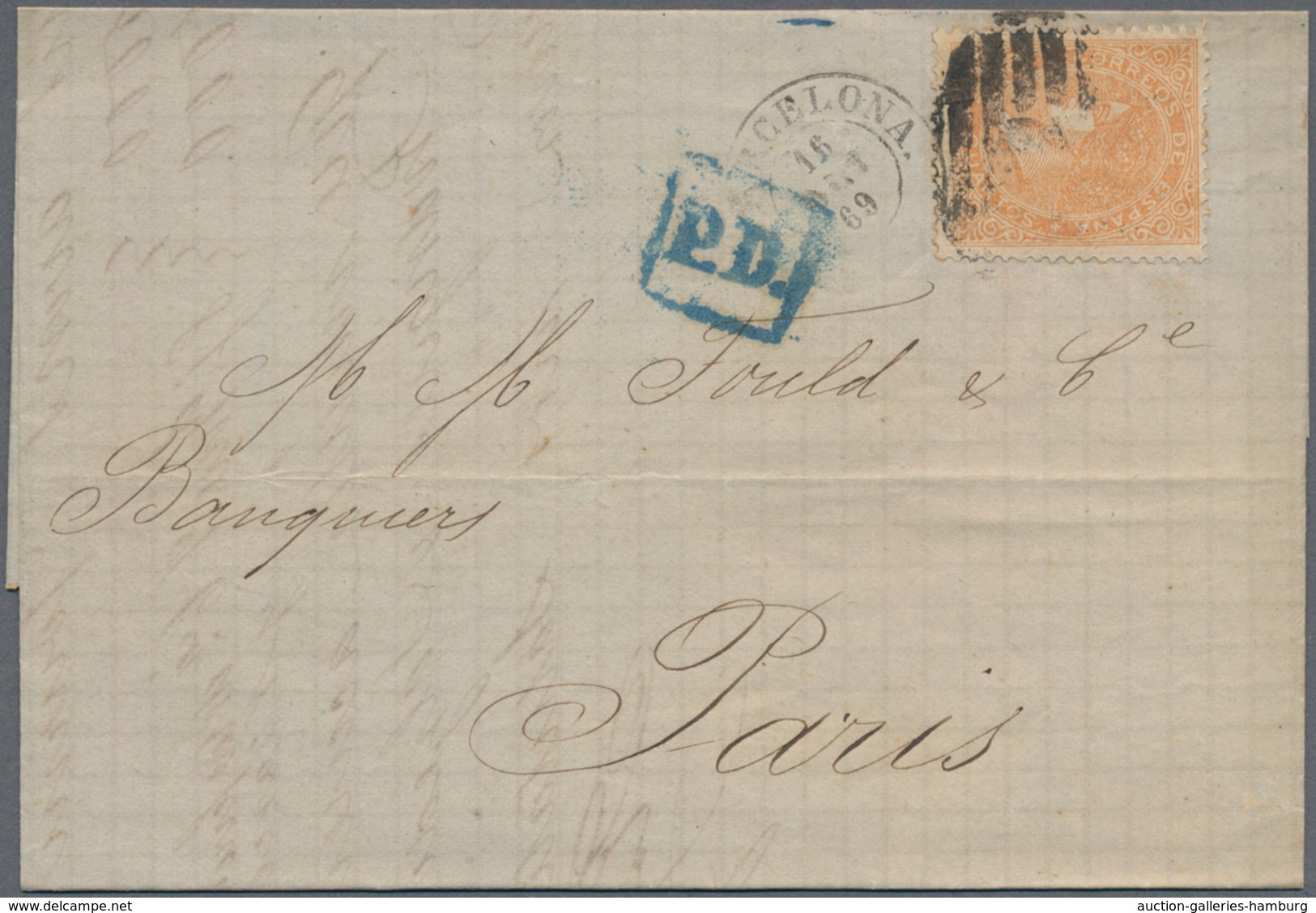 Spanien: 1860/1880, eight beautiful covers to France with nice single frankings, one with a pair. Go