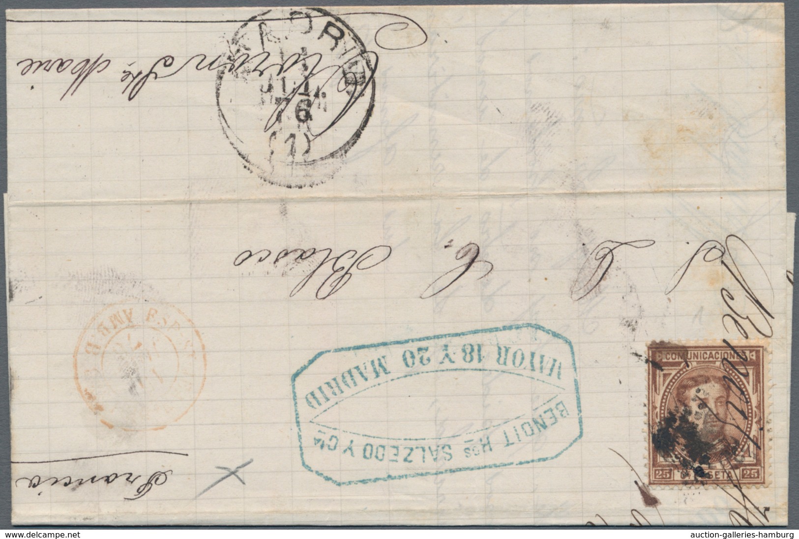 Spanien: 1868/1876, Five Folded Letters All Franked To France. One Letter With "T" Mark For Underpai - Covers & Documents