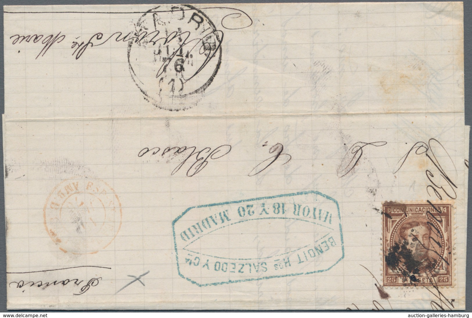 Spanien: 1868/1876, Five Folded Letters All Franked To France. One Letter With "T" Mark For Underpai - Brieven En Documenten