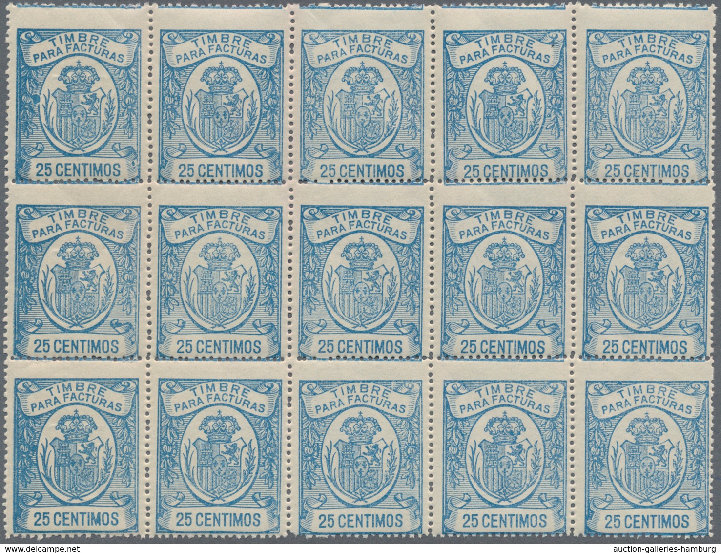 Spanien - Besonderheiten: 1930 (ca.?), Fiscal Stamp Issue 'TIMBRE PARA FACTURAS' 25 Centimos Pale Bl - Andere & Zonder Classificatie