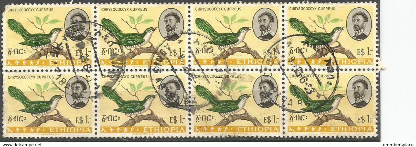 Ethiopia - 1962 Emerald Cuckoo $1 Block Of 8 Used    Sc 390 - Ethiopia