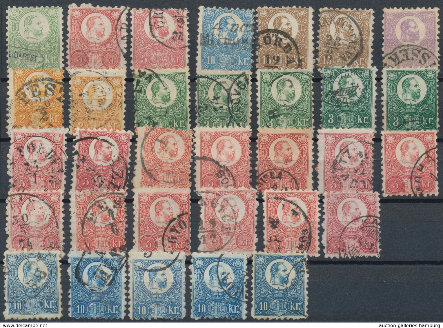 Ungarn: 1871 'King Franz Josef': 45 Used Stamps Of All Denominations, Including Lithographs, Colour - Briefe U. Dokumente