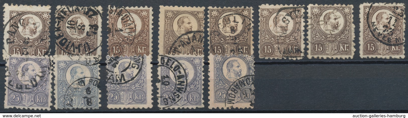 Ungarn: 1871 'King Franz Josef': 45 Used Stamps Of All Denominations, Including Lithographs, Colour - Briefe U. Dokumente