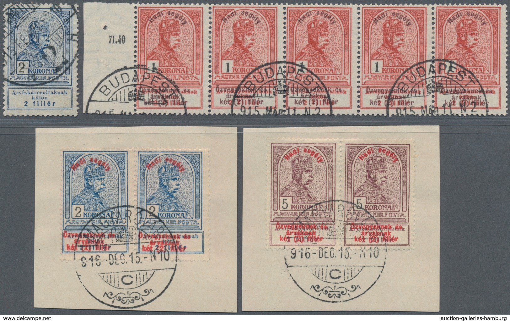 Ungarn: 1913-15 Group Of 26 Used Stamps (1k.-5k.) Of The Various 'Flood Relief' And 'War Fund' Issue - Cartas & Documentos