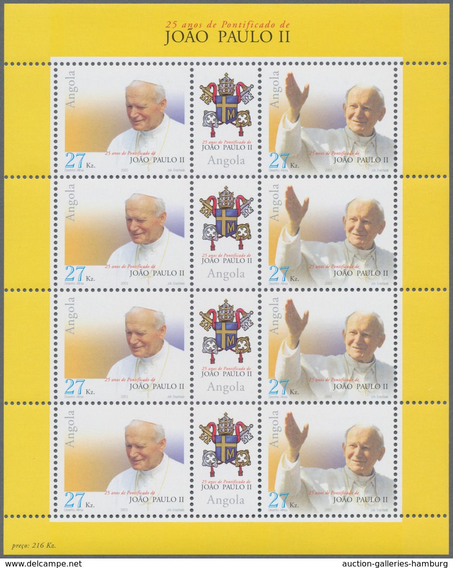 Angola: 2003, „25 YEARS PONTIFICATE OF POPE JOHN PAUL II “, Complete Set Of 2 In Miniature Sheets Wi - Angola