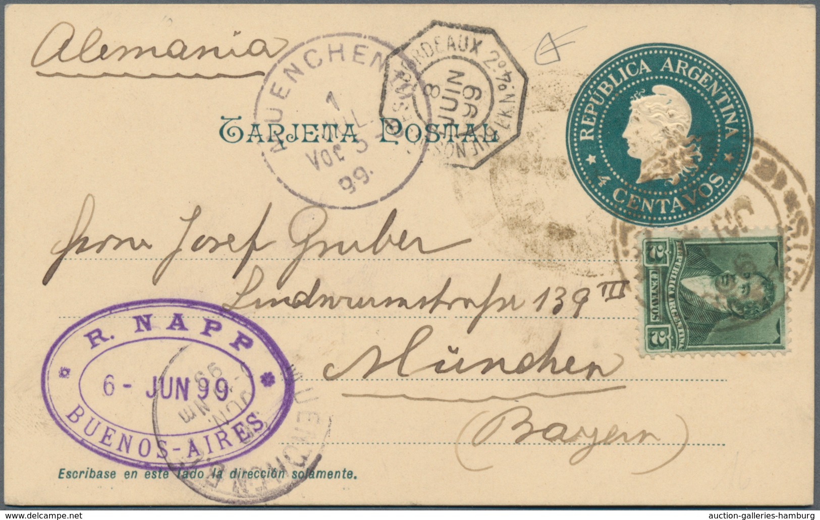 Argentinien: 1870-1899, Nine Covers And Postal Stationery Items To Europe By Ship, Almost All With F - Otros & Sin Clasificación