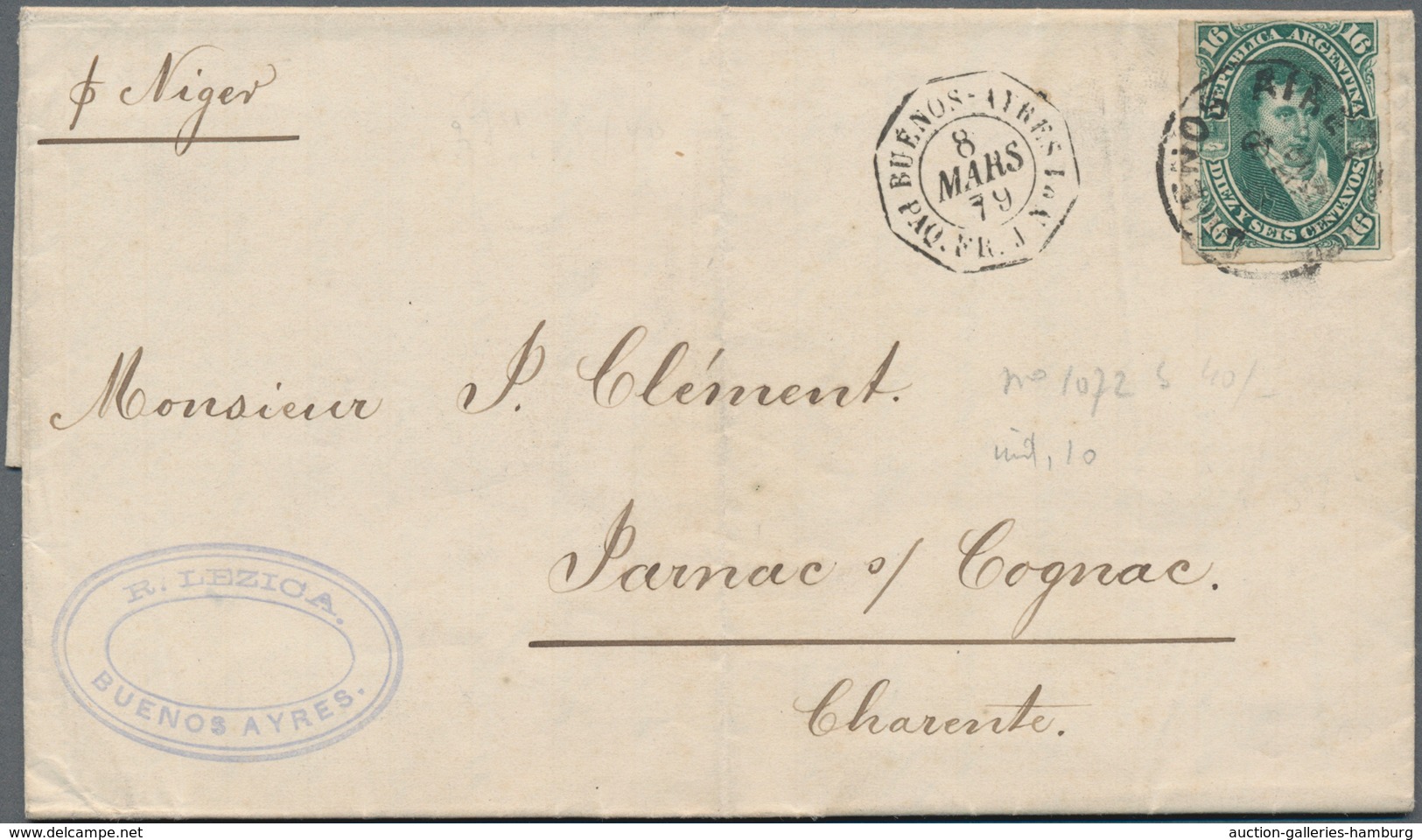 Argentinien: 1870-1899, Nine Covers And Postal Stationery Items To Europe By Ship, Almost All With F - Sonstige & Ohne Zuordnung