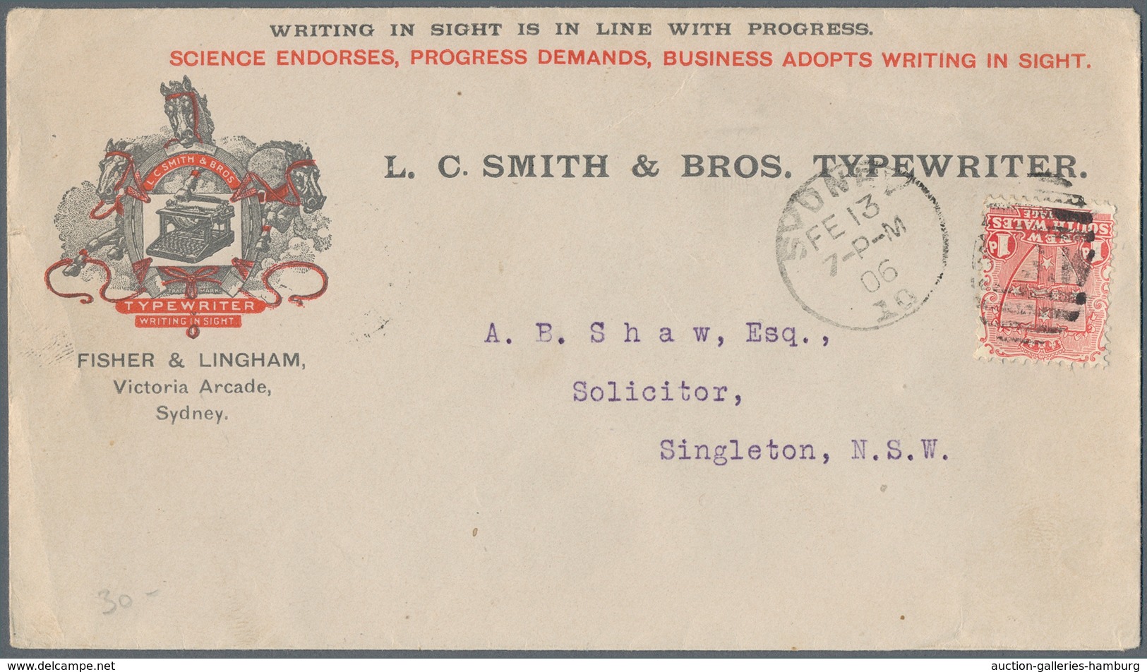 Neusüdwales: 1859/1912, Lot Of Four Covers With Sender's Imprints On Front, E.g. Typewriter Manufact - Brieven En Documenten