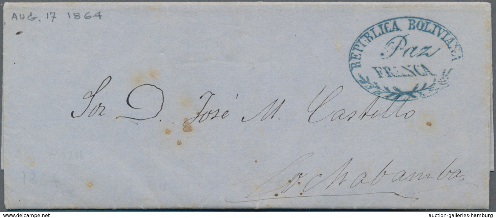 Bolivien: 1847/1964, Interesting Small Lot Of Four Folded Letters With Postmarks Of "PAZ", REPUBLICE - Bolivien