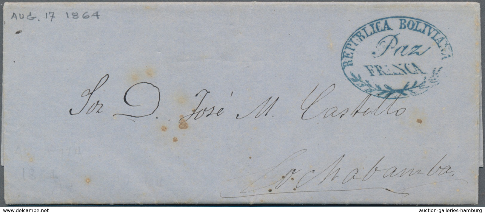 Bolivien: 1847/1964, Interesting Small Lot Of Four Folded Letters With Postmarks Of "PAZ", REPUBLICE - Bolivië