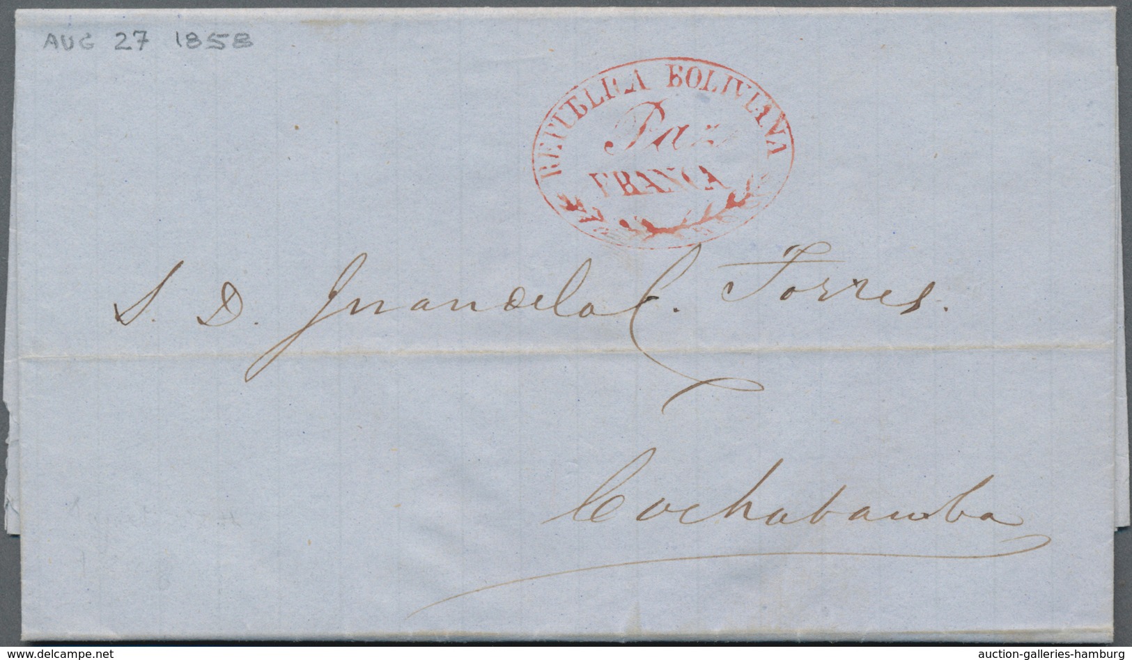Bolivien: 1847/1964, Interesting Small Lot Of Four Folded Letters With Postmarks Of "PAZ", REPUBLICE - Bolivië