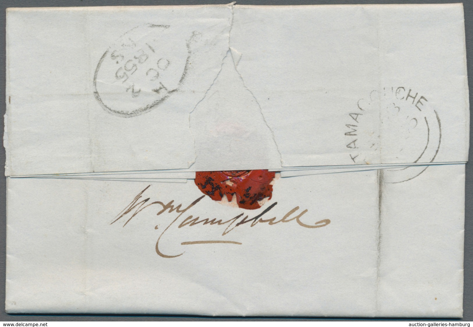 Neuschottland: 1848/1855, Lot Of Five Lettersheets Showing A Nice Range Of Postmarks: PICTOU, TATAMA - Briefe U. Dokumente