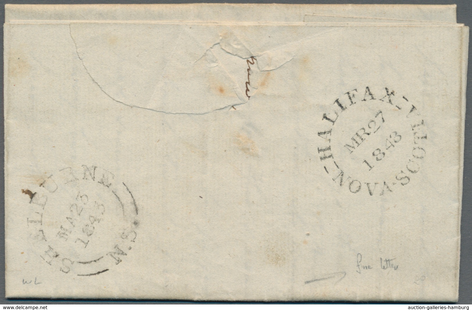 Neuschottland: 1848/1855, Lot Of Five Lettersheets Showing A Nice Range Of Postmarks: PICTOU, TATAMA - Cartas & Documentos