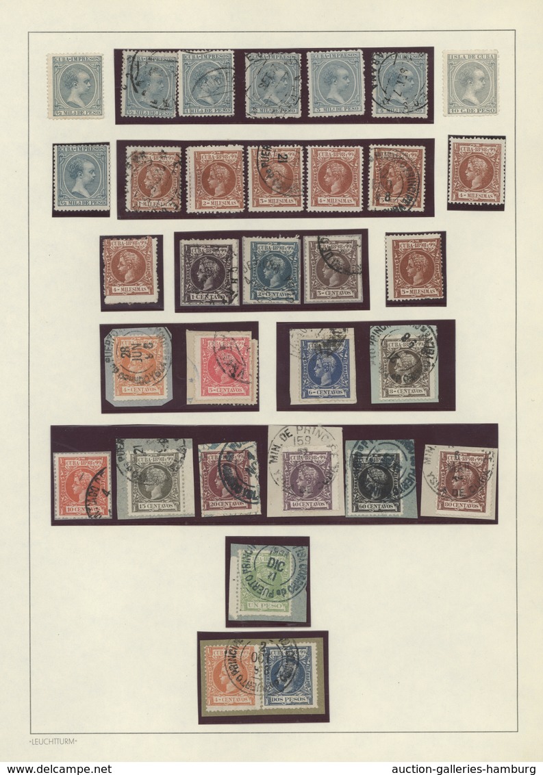 Cuba: 1873-1900, Collection on nine album pages containing early issues, Sc.54-57, very good part 18