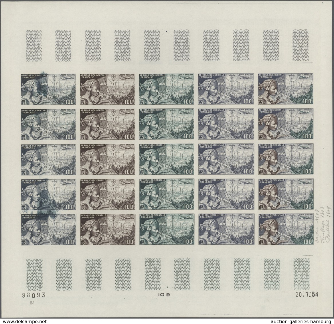 Französisch-Westafrika: 1954/1958, IMPERFORATE COLOUR PROOFS, MNH Assortment Of Ten Complete Sheets - Otros & Sin Clasificación