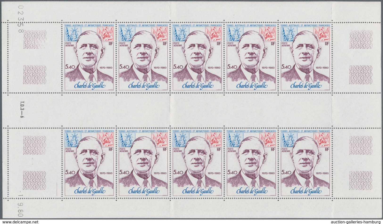 Französische Gebiete In Der Antarktis: 1980, 10th Death Anniversary Of General De Gaulle, Airmail St - Briefe U. Dokumente