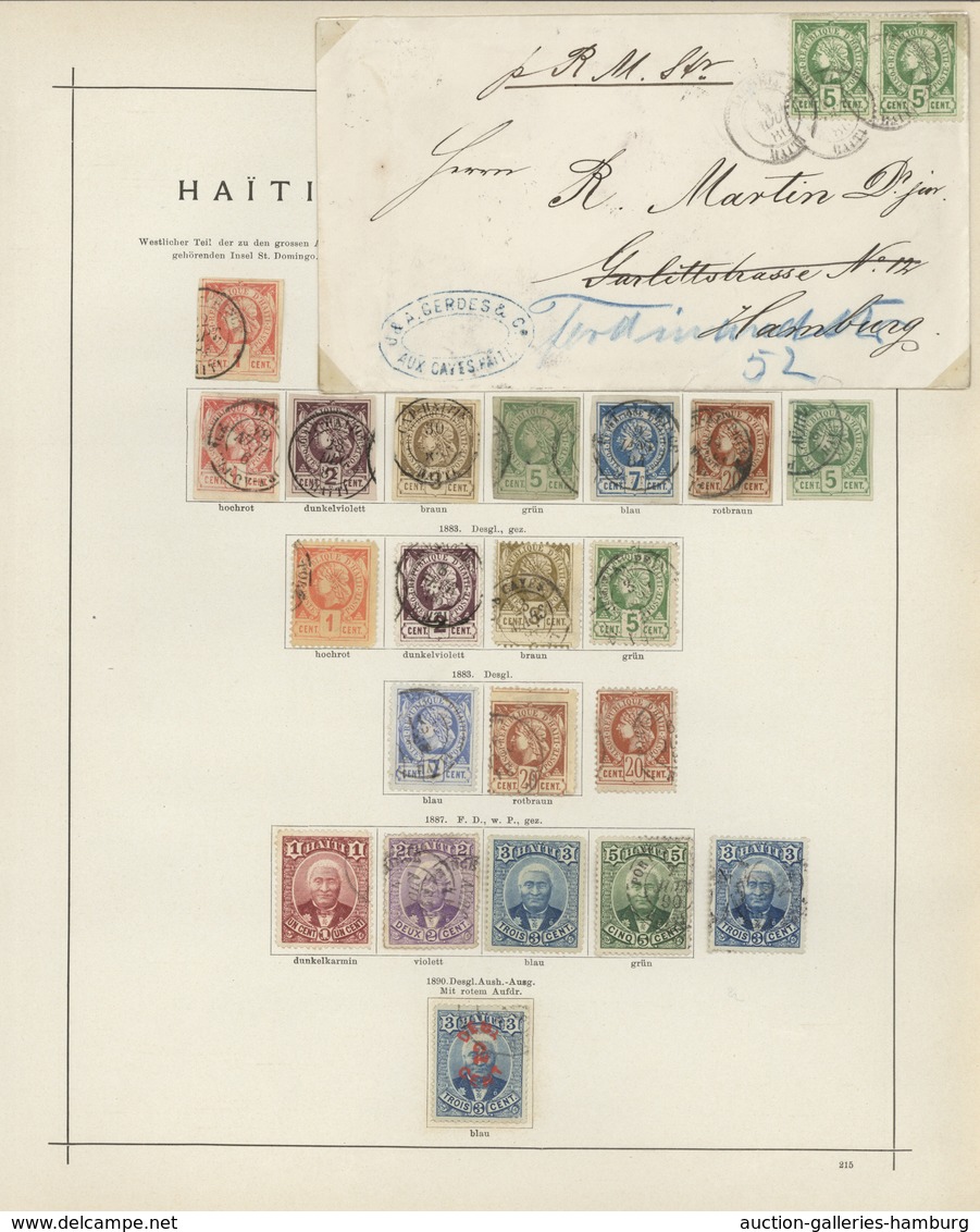 Haiti: 1881-1890, Sammlung Mit 21 Einzelmarken Und Einem Schönem Brief Mit Waagerechtem Paar 5c. Lib - Haití