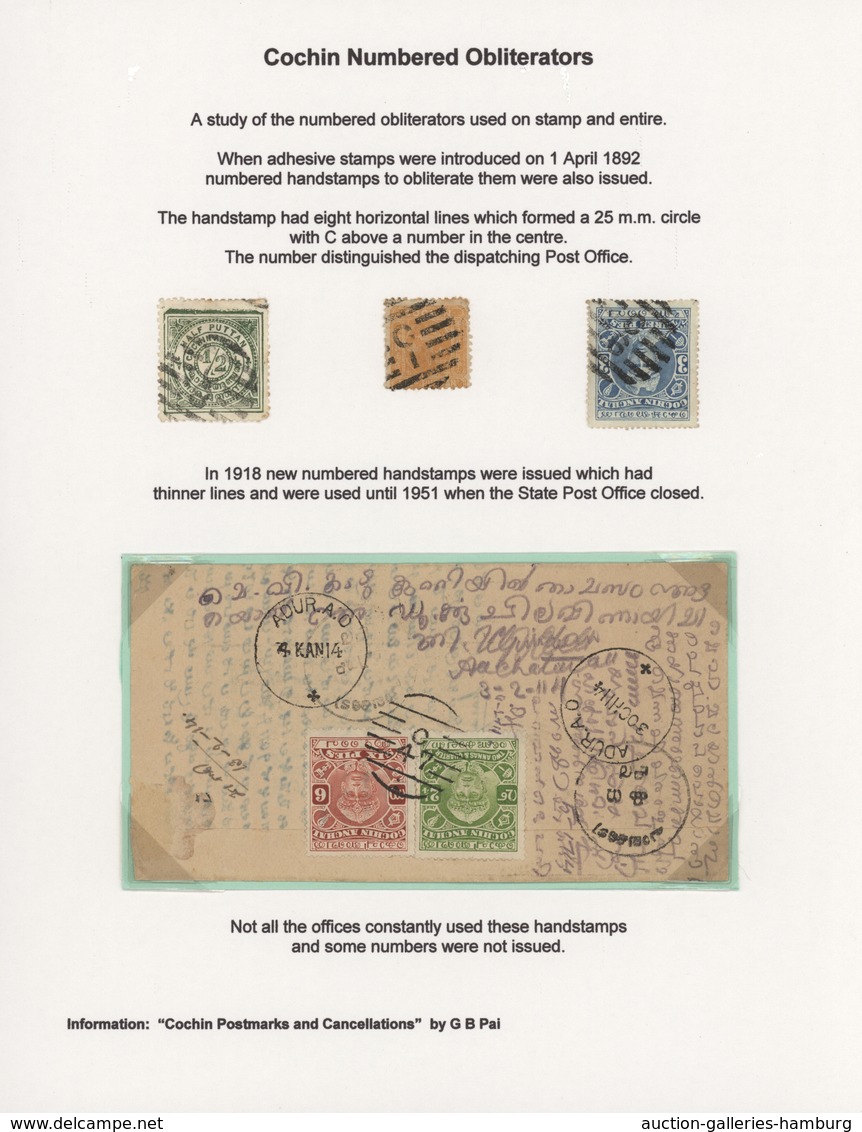 Indien - Feudalstaaten: COCHIN 1892-1949 "CANCELLATIONS": Specialized Collection Of The Various Type - Sonstige & Ohne Zuordnung