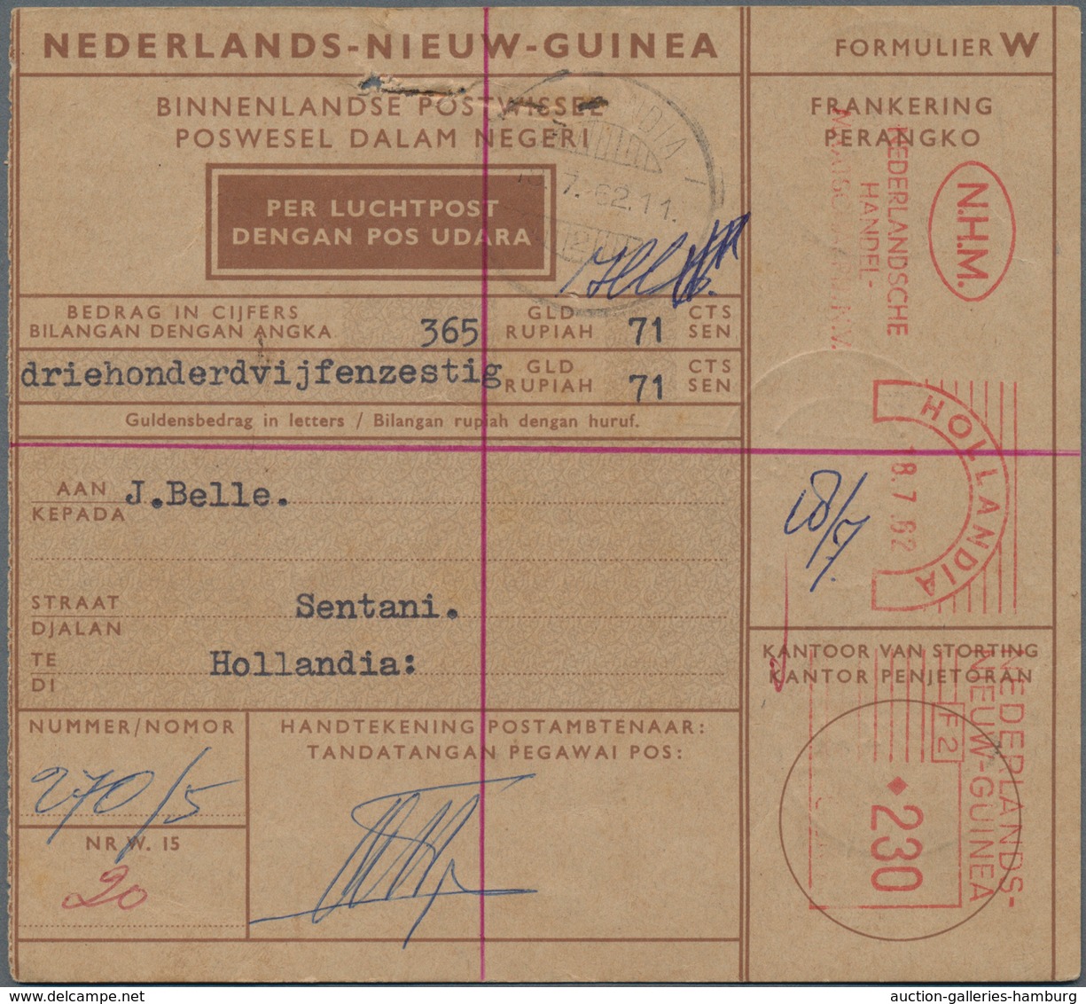 Niederländisch-Neuguinea: 1962, 14 Postal Money Orders Including Two With Meter Marks And One Postag - Nouvelle Guinée Néerlandaise
