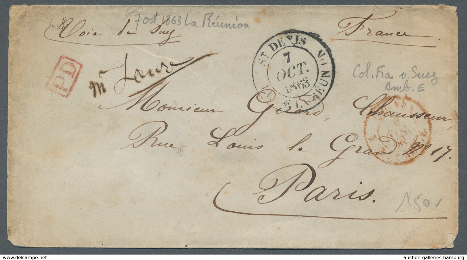 Reunion: 1820-66, interessante Sammlung von 122 markenlosen Altbriefen in zwei Briefealben mit diver