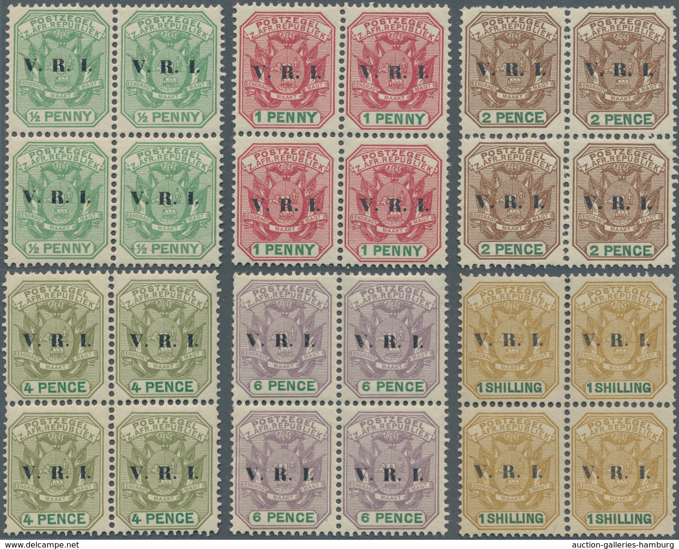 Transvaal: 1900/1901, Coat Of Arms With Overprints Incl. ‚V.R.I.‘ Part Set Of Nine ½d. To 2s.6d., ‚E - Transvaal (1870-1909)