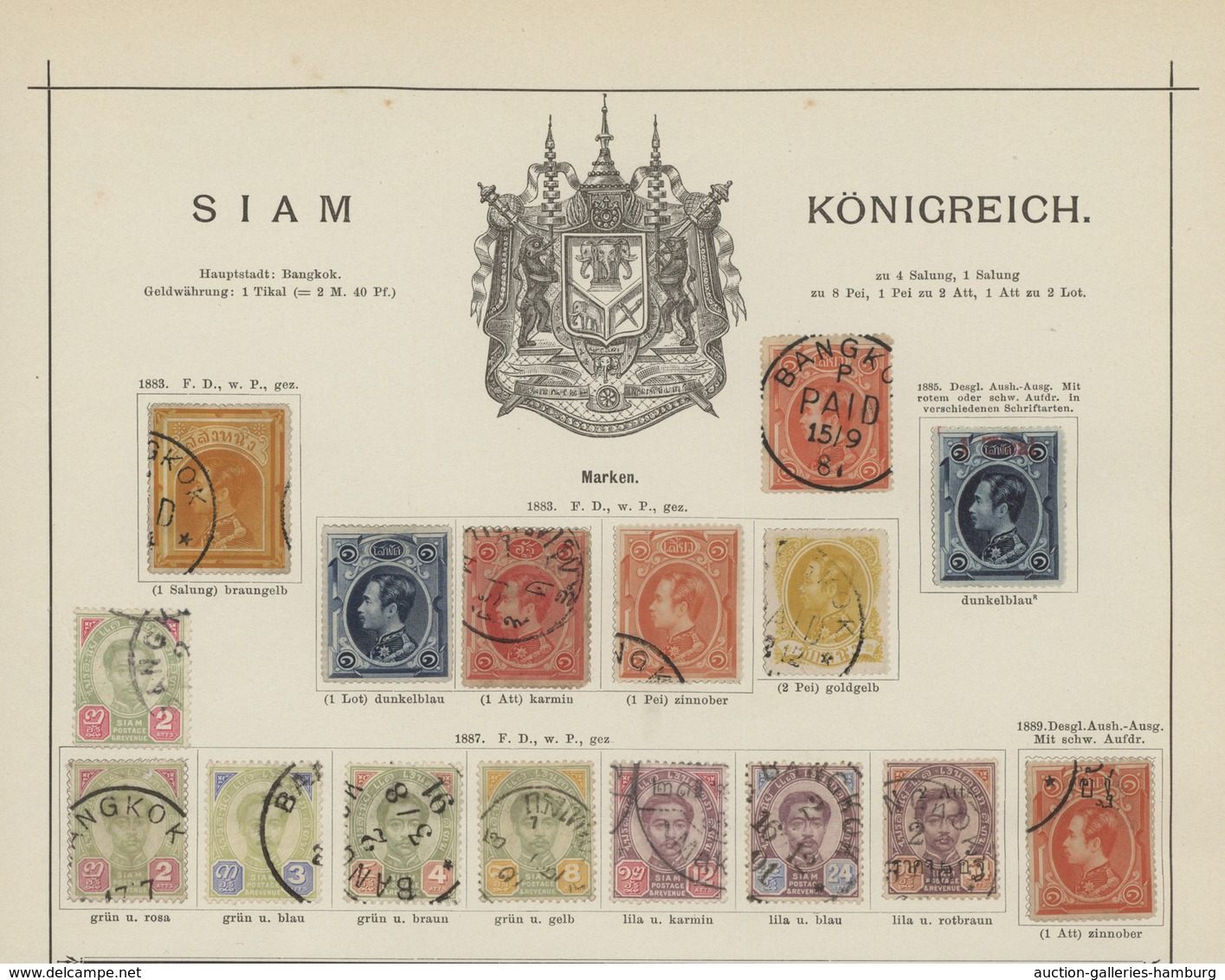 Thailand: 1883-1889, Sammlung Mit Mi.Nr. 1-5 Gestempelt, Nr. 6 II Ungebraucht Sowie Mi.Nr. 7-14 Und - Tailandia
