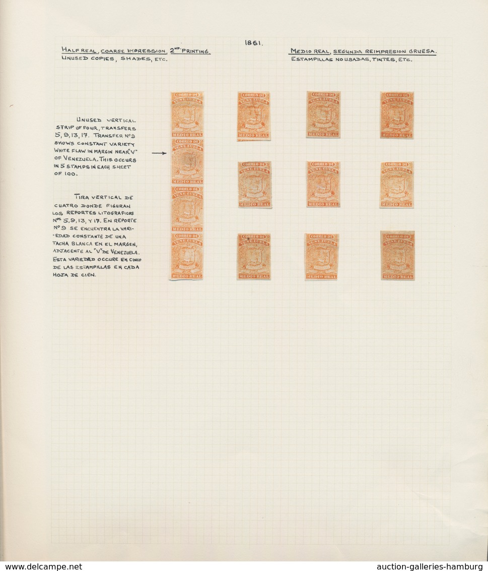 Venezuela: 1861, Collection Of 53 Examples Of 1/2 R., 2 Nd Printing On Pages. 13 Pieces Including On - Venezuela