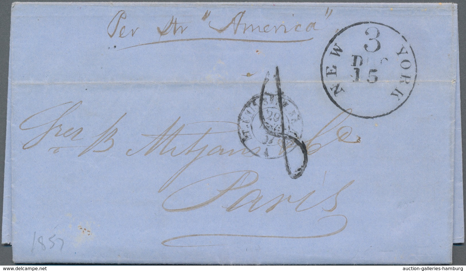 Vereinigte Staaten Von Amerika - Stampless Covers: 1853/1858, Nice Lot Of Eight Transatlantic Letter - …-1845 Prephilately