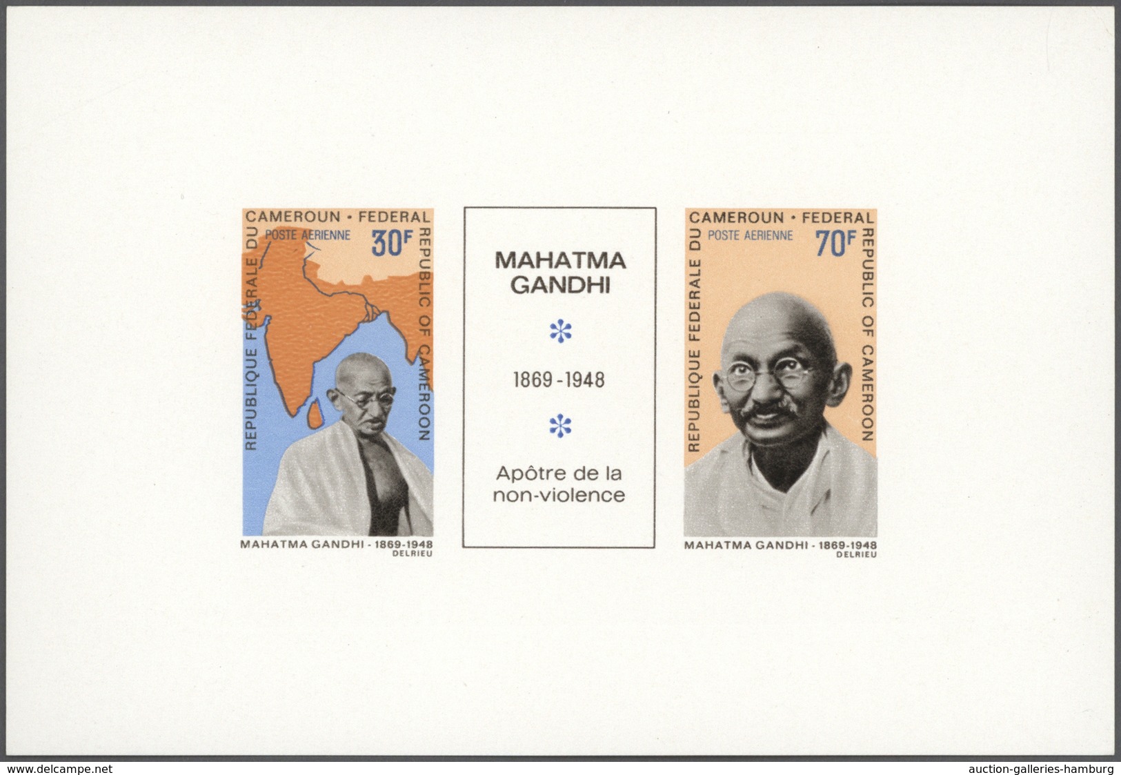 Thematik: Persönlichkeiten - Gandhi / Personalities - Gandhi: 1968/1969, French Africa (Cameroun, Ga - Mahatma Gandhi