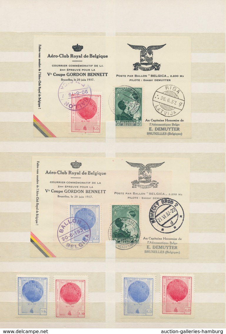 Ballonpost: 1937/1951, Belgium Ballon Stamps, A Neat Collection Incl. 1937 And 1939 Gordon Bennet, 1 - Airships