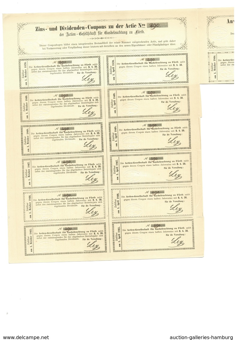 Alte Aktien / Wertpapiere: 1858, Aktien-Gesellschaft Für Gasbeleuchtung Zu Fürth, Aktie über 200 Gul - Sonstige & Ohne Zuordnung