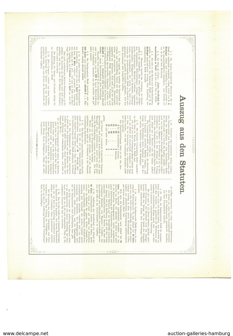 Alte Aktien / Wertpapiere: 1858, Aktien-Gesellschaft Für Gasbeleuchtung Zu Fürth, Aktie über 200 Gul - Otros & Sin Clasificación