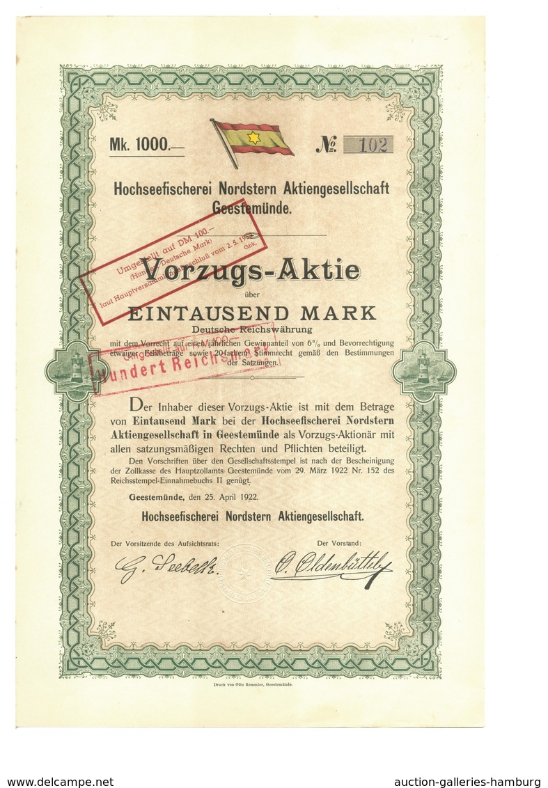 Alte Aktien / Wertpapiere: 1922, Hochseefischerei Nordstern, Geestemünde, Vorzugsaktie 1000 Mark Im - Other & Unclassified